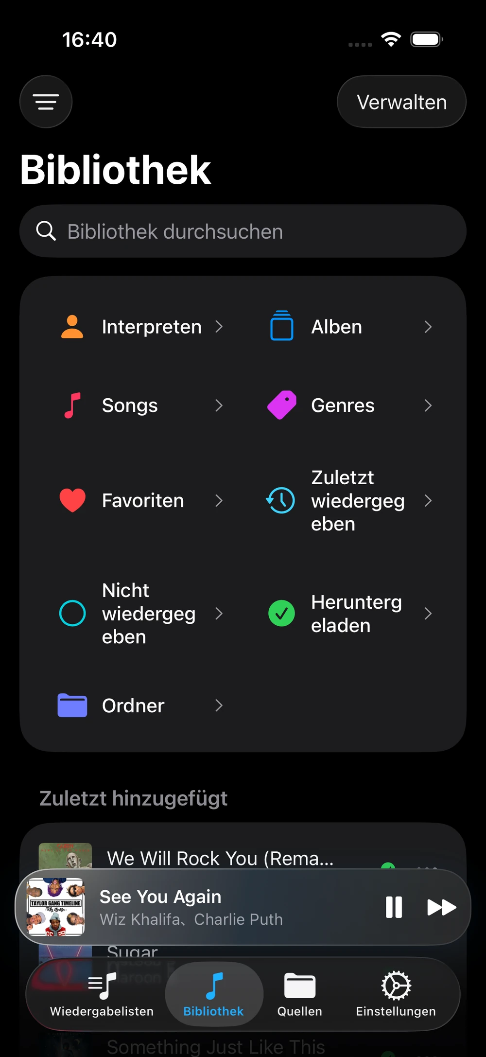 NetMusic-Mediathek nach Künstlern, Alben, Genres, Favoriten und Ordnern