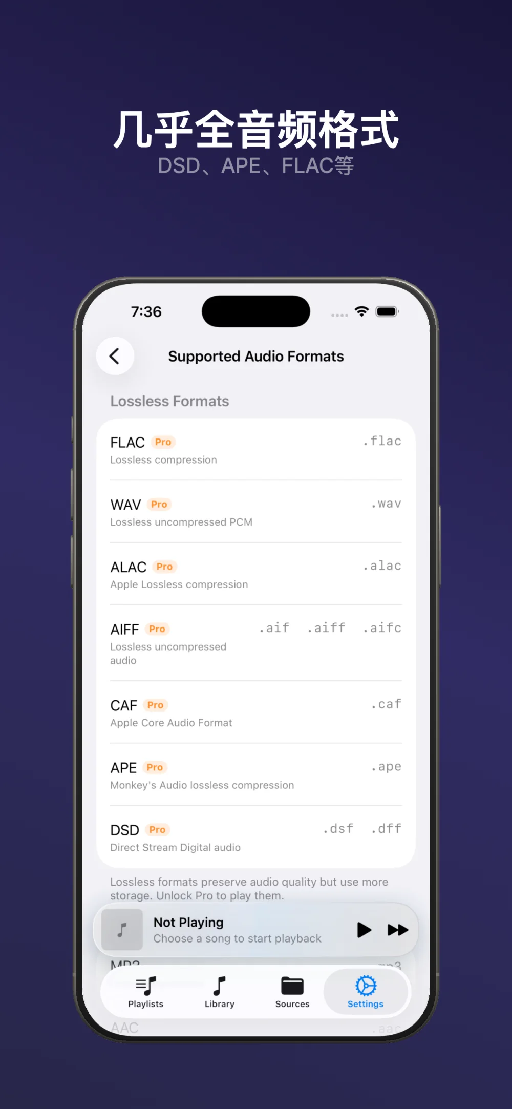 云听音乐支持的 FLAC、APE、DSD 等音频格式